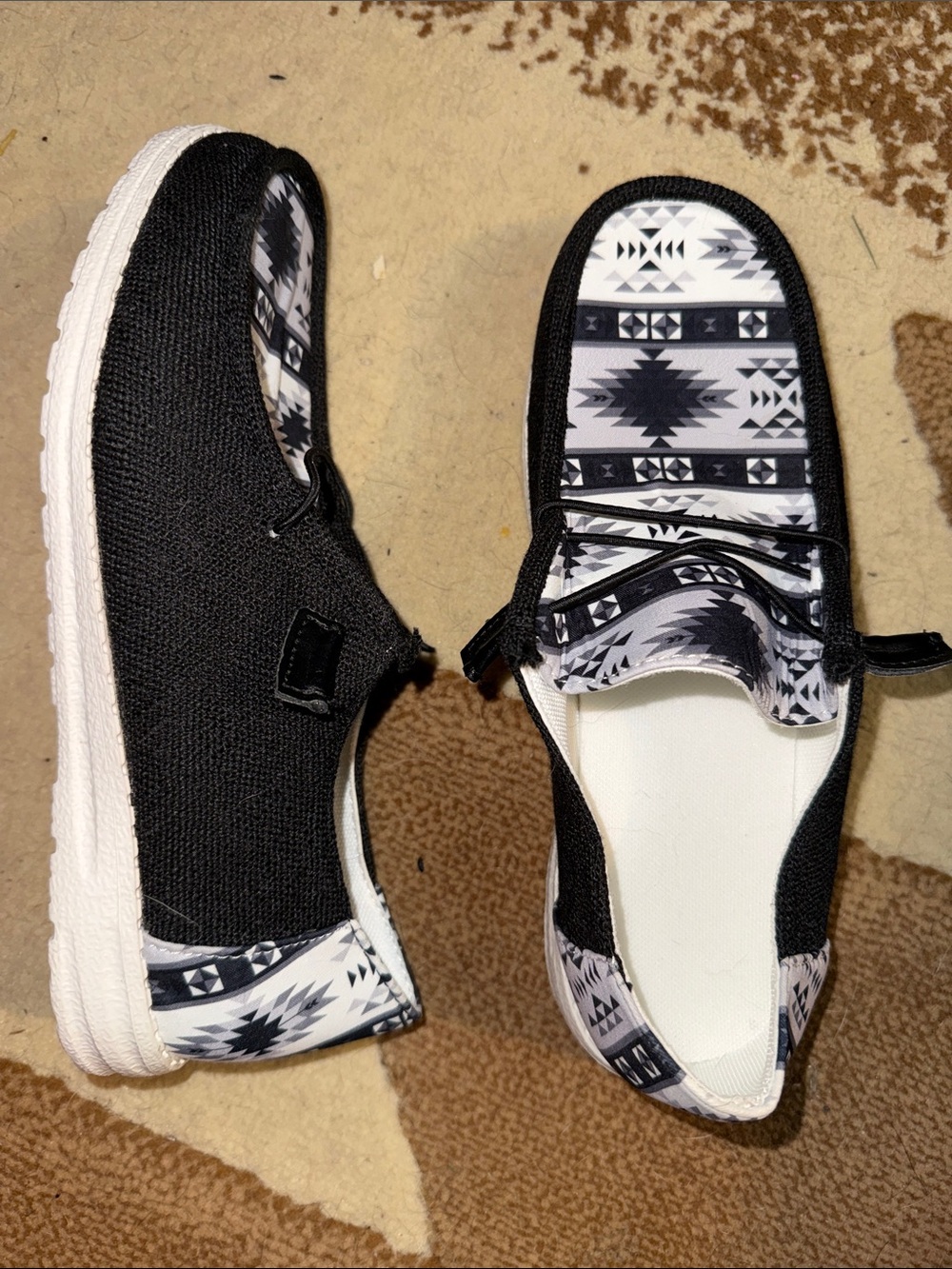 Black & White Aztec Canvas Slip-On Sneakers